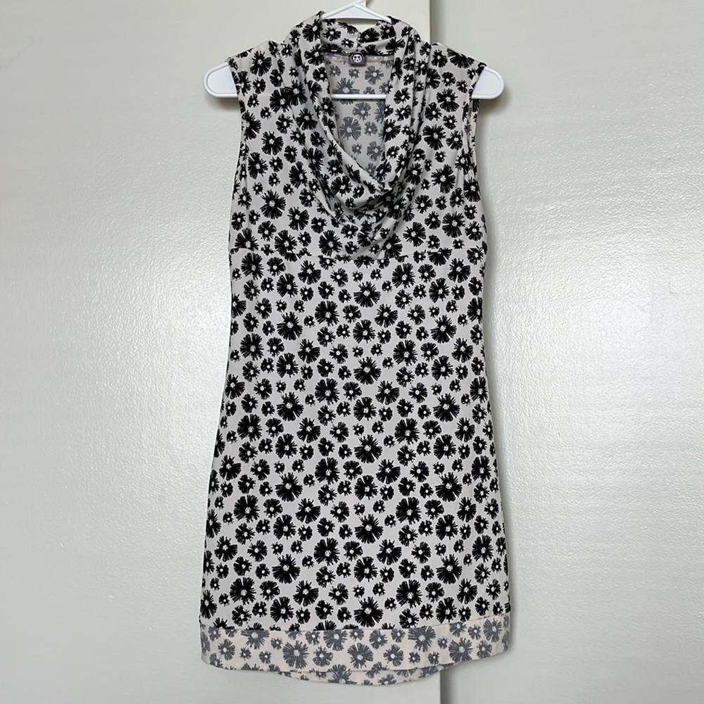 Daisy Floral Print Shift Dress with Cowl Neck
